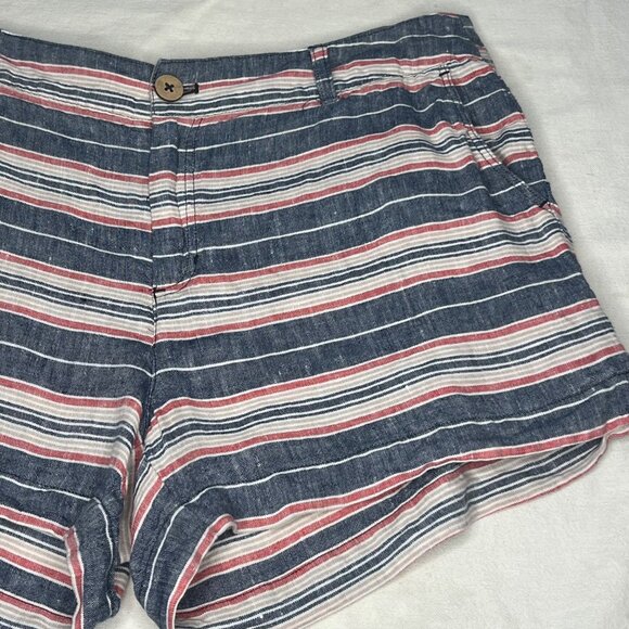 British Khaki Women's Size 12 Striped Linen Shorts Summer Casual Lightweight - Picture 8 of 13